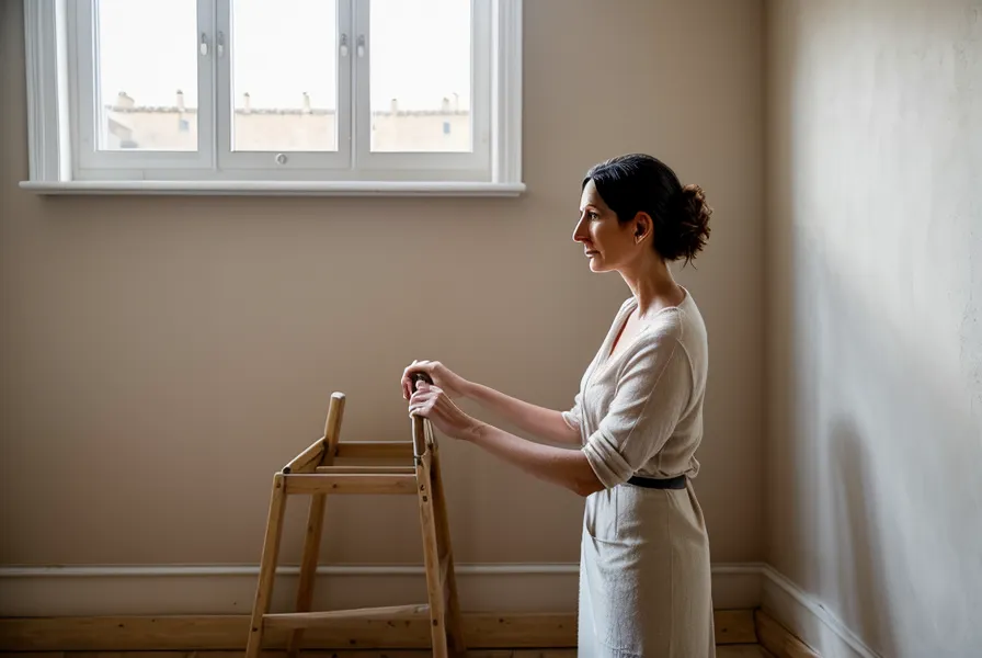Smartphone affichant un contrat d'assurance sur un chantier de rénovation poussiéreux.