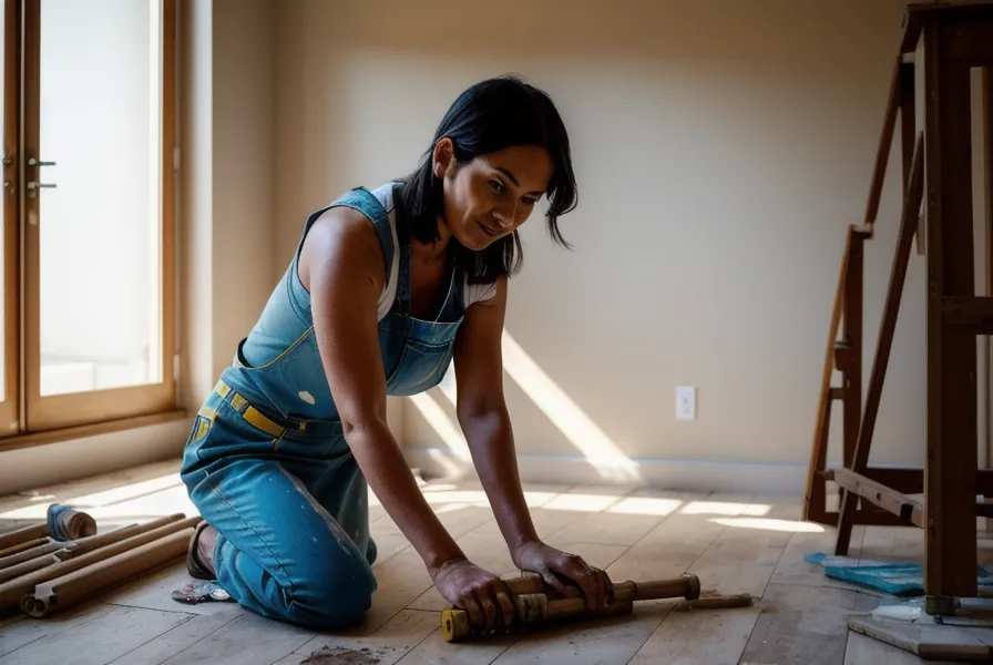Détail des cales de dilatation pour la pose d'un parquet flottant contre un mur