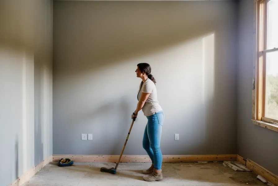 Main tenant une masse devant une cloison en briques prête pour la démolition
